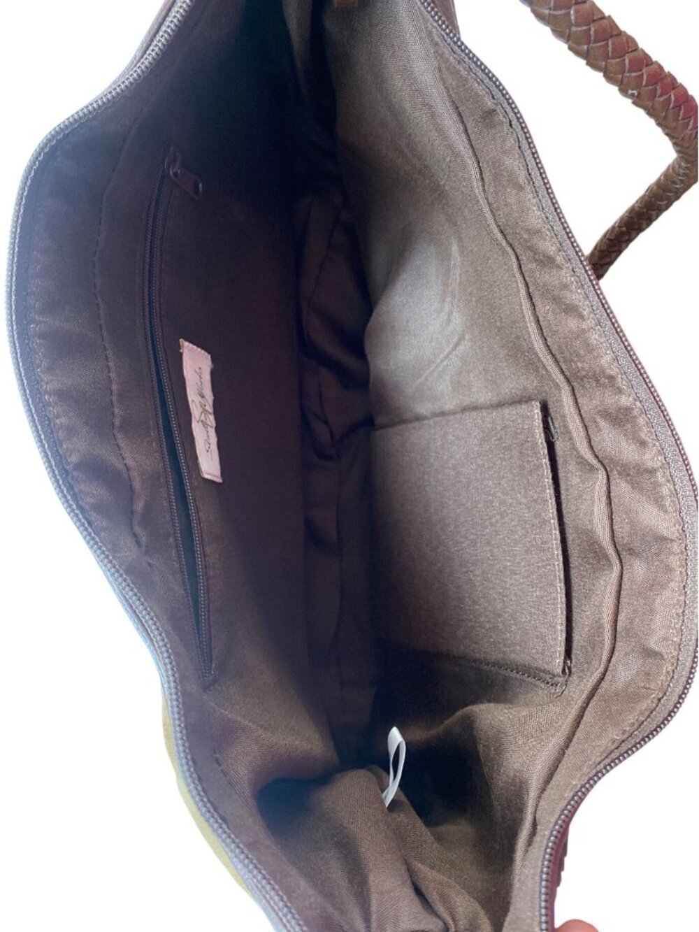 Studio Works Brown Faux Suede & Patchwork Shoulder Bag With Zipper Closure - Picture 4 of 6